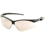 RITZ RAZOR SAFETY GLASSES, BLUE MIRROR LENS WITH BLACK FRAME AND CORD