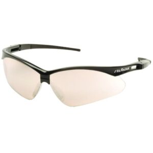 RITZ RAZOR SAFETY GLASSES, BLUE MIRROR LENS WITH BLACK FRAME AND CORD