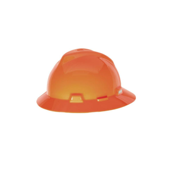 MSA® V-GARD® FULL BRIM HI-VIZ ORANGE HARD HAT WITH FAS-TRAC III SUSPENSION