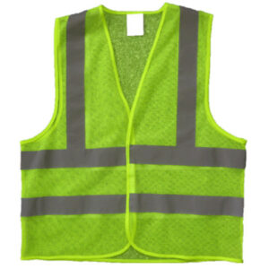 Vest, 100% polyester lime mesh with high visibility reflective tape in width of 5cm