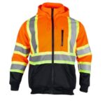 High Visibility ANSI Class 3 Reflective Safety Fleece Sweatshirt Hoodie for Men with Detachable Hood