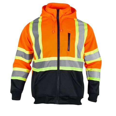 High Visibility ANSI Class 3 Reflective Safety Fleece Sweatshirt Hoodie for Men with Detachable Hood
