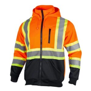 High Visibility ANSI Class 3 Reflective Safety Fleece Sweatshirt Hoodie for Men with Detachable Hood