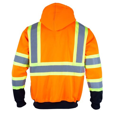 High Visibility ANSI Class 3 Reflective Safety Fleece Sweatshirt Hoodie for Men with Detachable Hood