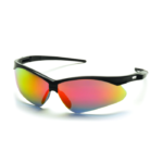 RITZ RAZOR SAFETY GLASSES, ICE ORANGE MIRROR LENS WITH BLACK FRAME AND CORD