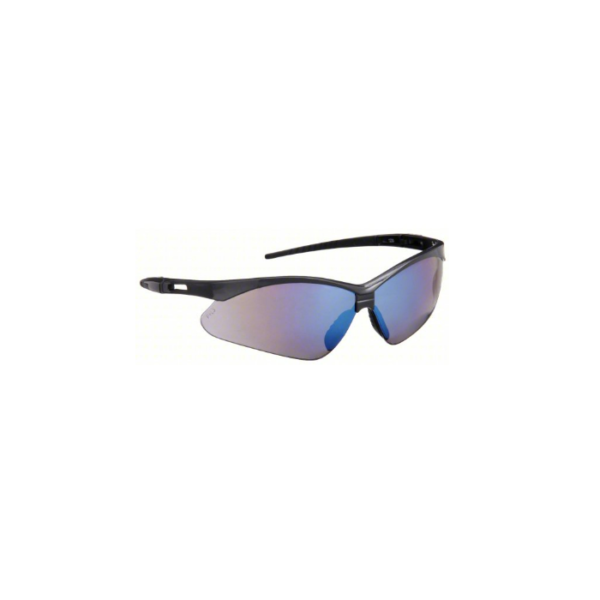 RITZ RAZOR SAFETY GLASSES, BLUE MIRROR LENS WITH BLACK FRAME AND CORD