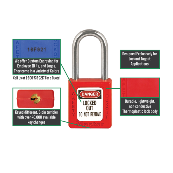 MASTER LOCK® NO. 410 ZENEX™ THERMOPLASTIC SAFETY PADLOCK, KEYED DIFFERENT